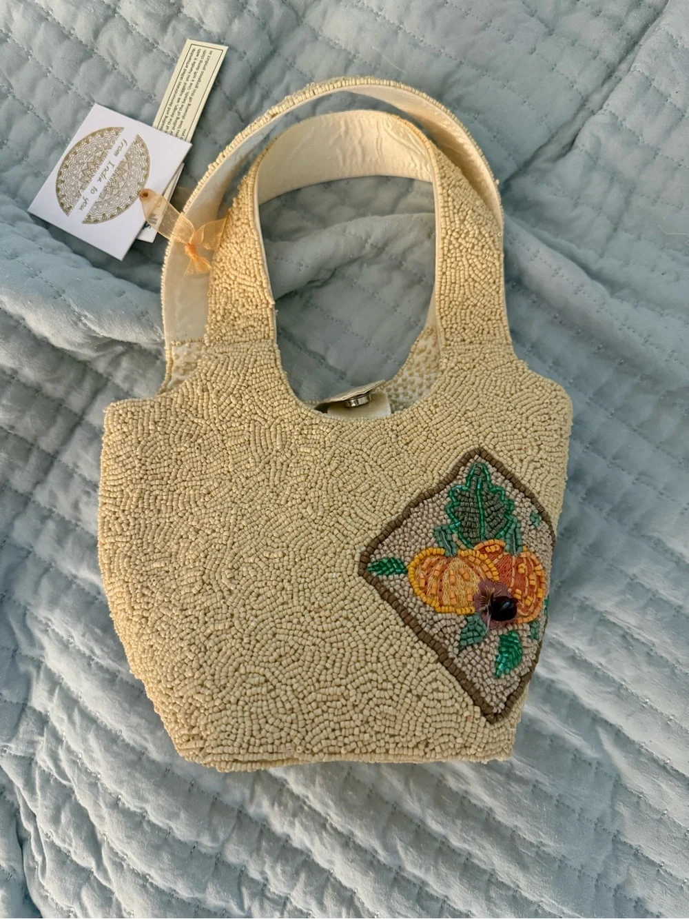 Viral TJ Maxx Beaded Fall Pumpkin Bag in Cream and Orange